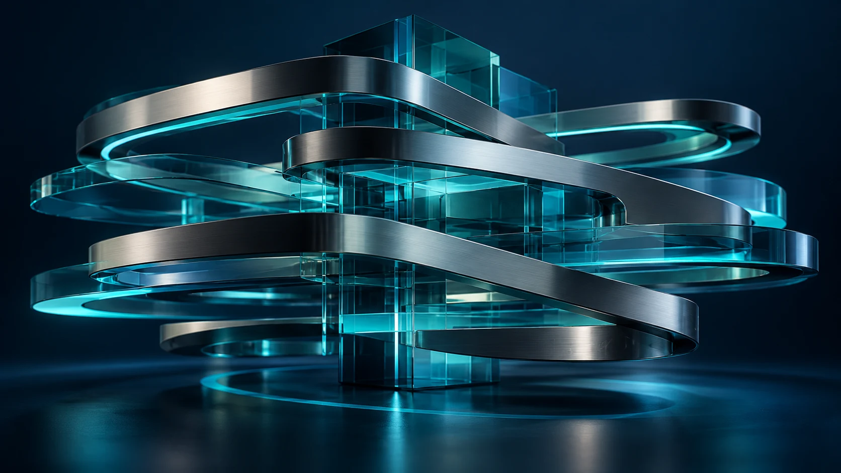 Conceptual interconnected glass and metal layers representing connected enterprise systems
